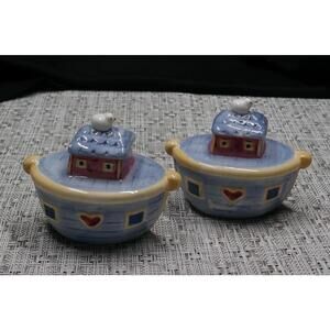 Ceramic Salt and Pepper Shakers - House Design with Bird on Roof